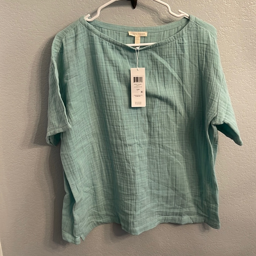 Eileen Fisher sea foam cream linen top